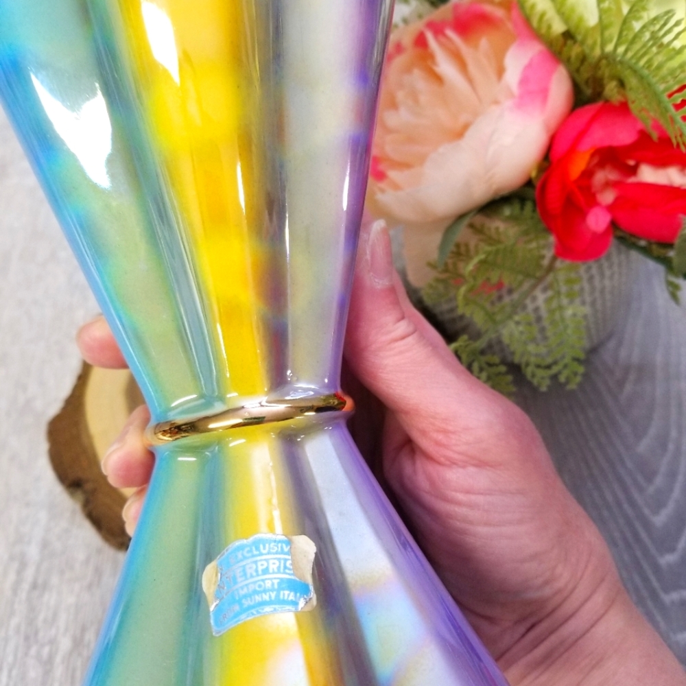 🎉HP🎉Stunning Italian rainbow luster glaze vase🌟 - Picture 10 of 16